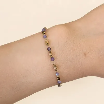 Bracelets - Energy Bracelet, Amethyst – Gold-Tone Beads - ARABESK
