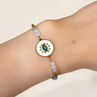 Bracelets - Aquamarine AA Protection Bracelet – Protective Eye Medallion - ARABESK