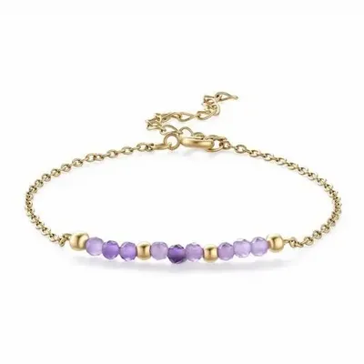 Bracelets - Bracelet Améthyste facettée A – acier inoxydable doré - ARABESK