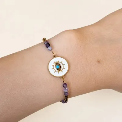 Bracelets - Amethyst A+ Protection Bracelet – Protective Eye Medallion - ARABESK