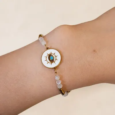 Bracelets - Bracelet Protection en Pierre de Lune Blanche A – Médaillon Œil Protecteur - ARABESK