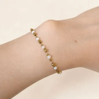 Bracelets - Bracelet Énergie en Pierre de Lune Blanche A+ – Perles Dorées - ARABESK