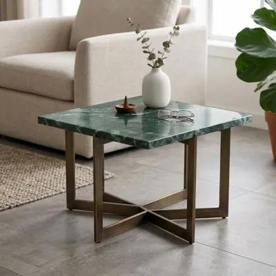 Other tables - Green marble top — 450 × 450 mm square - SAGIT