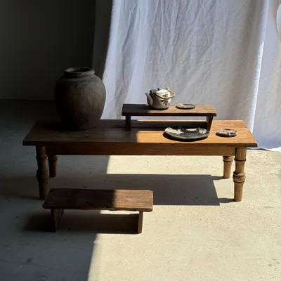 Stools - Small low bench in ancient teak from Indonesia H14 L50 - OFFICE OBJETS
