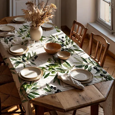 Linge de table textile - Nappe 100 % lin Olives 140 x 250 cm - NORRAVILLA