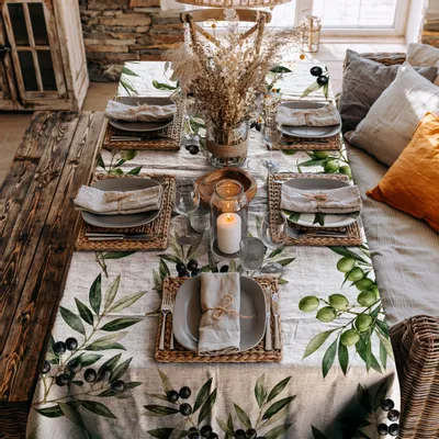 Linge de table textile - Nappe 100 % lin Olives 140 x 250 cm - NORRAVILLA