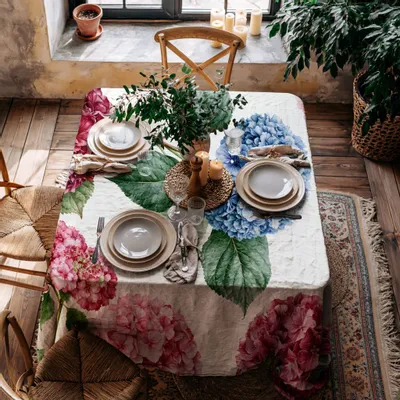 Table cloths - 100% linen tablecloth HYDRANGEA 140x250cm - NORRAVILLA