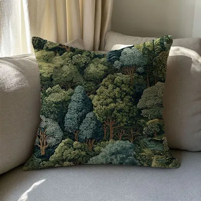 Fabric cushions - 100% linen pilowcase - Green forest - Verdure tapestry print - NORRAVILLA