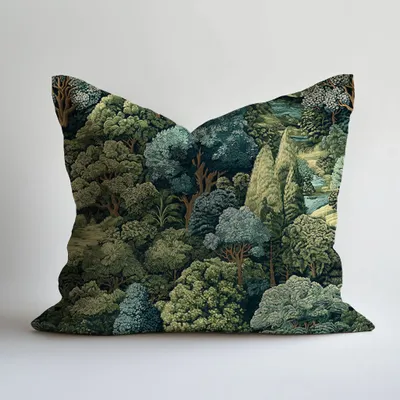 Fabric cushions - 100% linen pilowcase - Green forest - Verdure tapestry print - NORRAVILLA