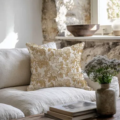 Comforters and pillows - 100% Linen Pillowcase - Golden grapes print on heavy linen - NORRAVILLA