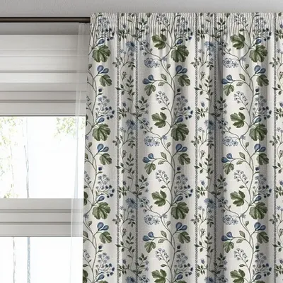 Curtains and window coverings - 100% Linen Curtains  - Beige floral  print on heavy linen - NORRAVILLA