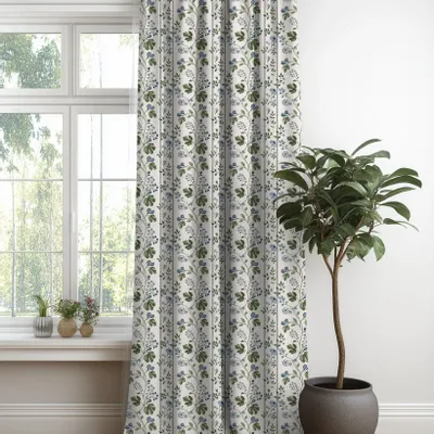 Curtains and window coverings - 100% Linen Curtains  - Beige floral  print on heavy linen - NORRAVILLA