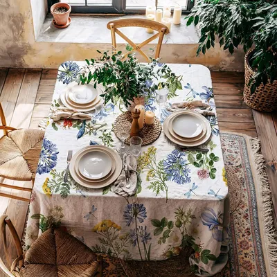 Nappes - Nappe 100 % lin - Motif prairie sauvage sur lin épais - NORRAVILLA