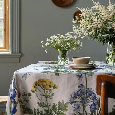 Nappes - Nappe 100 % lin - Motif prairie sauvage sur lin épais - NORRAVILLA