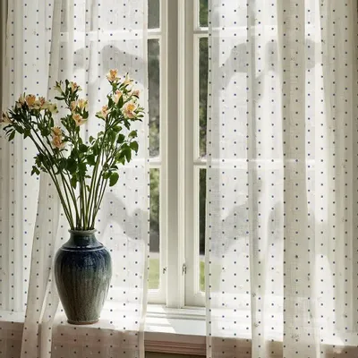 Rideaux et voilages - Rideaux 100 % lin - Imprimé floral beige sur lin transparent - NORRAVILLA