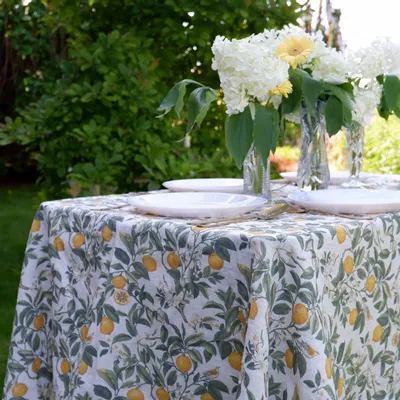 Nappes - Nappe 100 % lin - Imprimé citron italien sur lin épais - NORRAVILLA