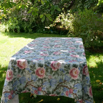 Table cloths - 100% linen tablecloth - Floral Peony print on heavy linen - NORRAVILLA