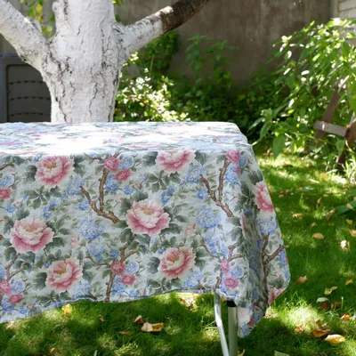Table cloths - 100% linen tablecloth - Floral Peony print on heavy linen - NORRAVILLA