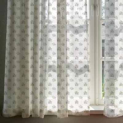 Curtains and window coverings - 100% Linen Curtains  - Brown Acorn leaves  print on sheer linen - NORRAVILLA
