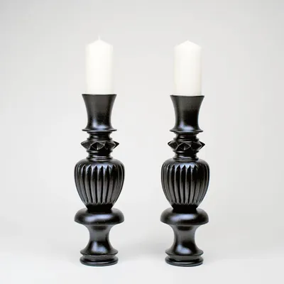 Candlesticks and candle holders - A pair of stained wood candle holders - ESMERY EBENISTERIE
