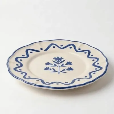 Everyday plates - Scalloped Floral Dessert Plate | Hand-crafted Ceramic | 8.5 Inch - CASA AMAROSA