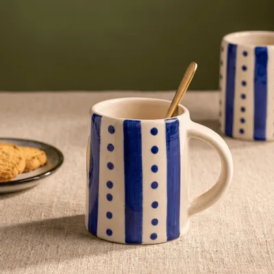 Everyday plates - Stripe & Dot Mug | Hand-Painted Ceramic Stoneware | 4 Inch - CASA AMAROSA