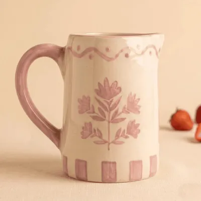 Ceramic - Floral Striped Pitcher | Hand-painted Ceramic | 6 Inch - CASA AMAROSA