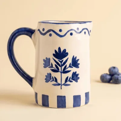 Ceramic - Floral Striped Pitcher | Hand-painted Ceramic | 6 Inch - CASA AMAROSA