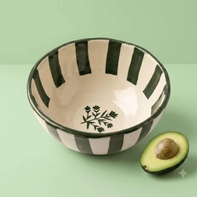 Bowls - Striped Floral Serving Bowl | Hand-crafted Ceramic | 5.5x5.5 - CASA AMAROSA