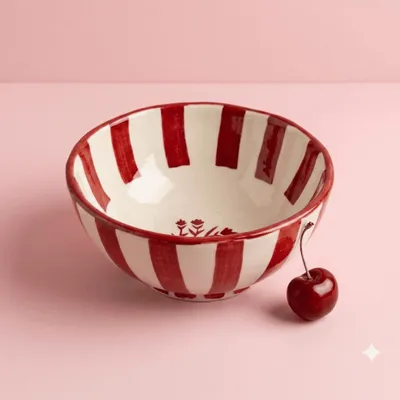 Bowls - Striped Floral Serving Bowl | Hand-crafted Ceramic | 5.5x5.5 - CASA AMAROSA