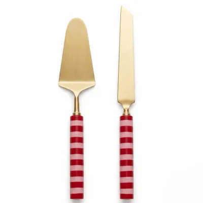 Knives - Stripe Cake Knife Set | Resin Handle | Set Of 2 - CASA AMAROSA
