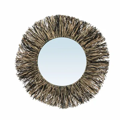 Mirrors - The Raffia Fringe Mirror - Natural Black - M - BAZAR BIZAR LIVING