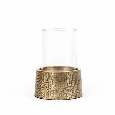Candlesticks and candle holders - The Croco Candle Holder with Glass - Brass - L - BAZAR BIZAR LIVING