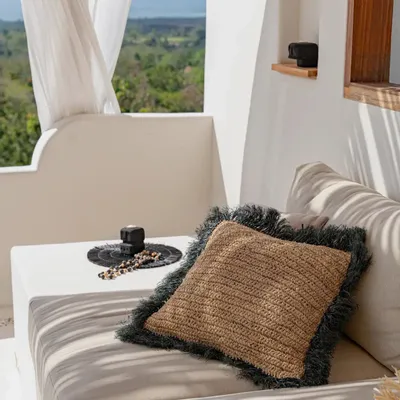 Coussins - La Housse De Coussin En Raphia - Naturel Noir - 60x60 - BAZAR BIZAR LIVING