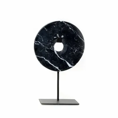 Sculptures, statuettes and miniatures - The Marble Disc on Stand - Black - M - BAZAR BIZAR LIVING