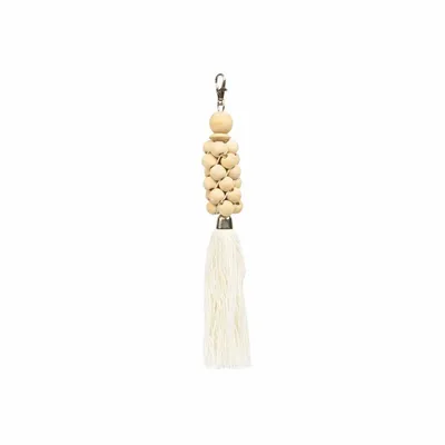 Decorative objects - The Wooden Beads Keychain - Natural White - BAZAR BIZAR LIVING