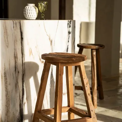 Tabourets - Le Tabouret de Bar Shibori - Naturel - BAZAR BIZAR LIVING