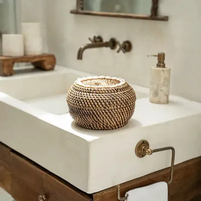 Caskets and boxes - The Colonial Peek-a-Boo Basket - Natural Brown - S - BAZAR BIZAR LIVING