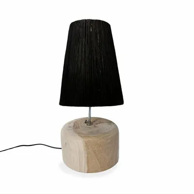 Lampes à poser - La Lampe de Table Raffia Teak Wood - Naturelle Noire - BAZAR BIZAR LIVING