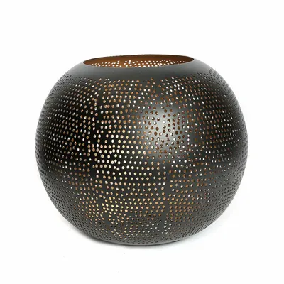 Bougeoirs et photophores  - La Boule Percée - Noir Or - XL - BAZAR BIZAR LIVING