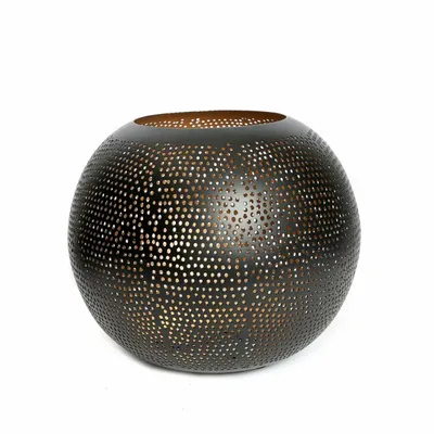 Bougeoirs et photophores  - La Boule Percée - Noir Or - L - BAZAR BIZAR LIVING