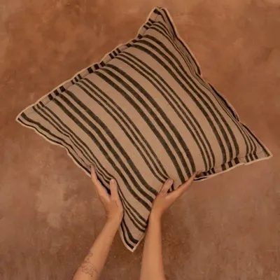 Cushions - The Nordic Stripe Cushion Cover - Natural Black - 50x50 - BAZAR BIZAR LIVING