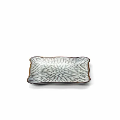 Assiettes au quotidien - L’Assiette Carrée Lotus Ice - Fleur Grise - M - BAZAR BIZAR LIVING