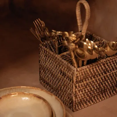 Storage boxes - The Rattan Cutlery Caddy N°4 - Natural Brown - BAZAR BIZAR LIVING