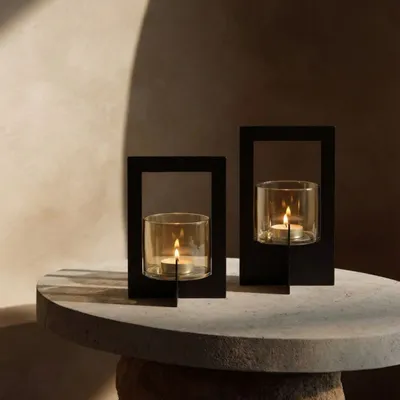 Bougeoirs et photophores  - Le Photophore Hurricane Framed - Noir - M - BAZAR BIZAR LIVING