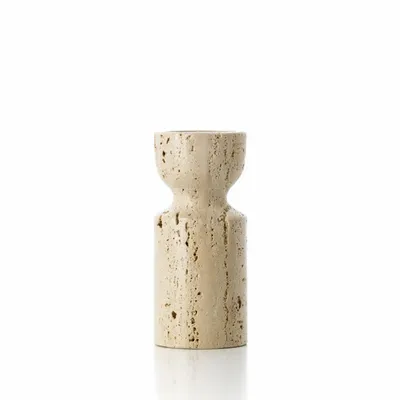Bougeoirs et photophores  - Le Bougeoir Sablier en Travertin - Beige - S - BAZAR BIZAR LIVING