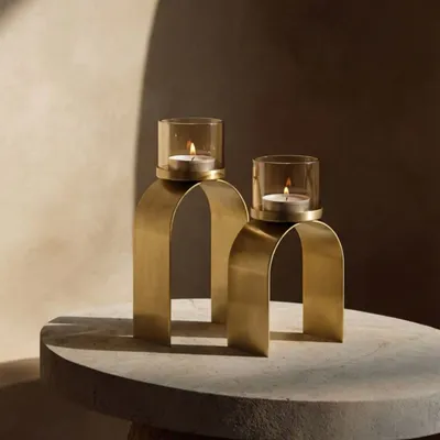 Candlesticks and candle holders - The Bow Glow T-light Holder - Gold - SET/2 - BAZAR BIZAR LIVING