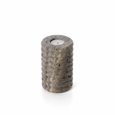 Candlesticks and candle holders - The Travertine Ripple Candle Holder - Grey - M - BAZAR BIZAR LIVING