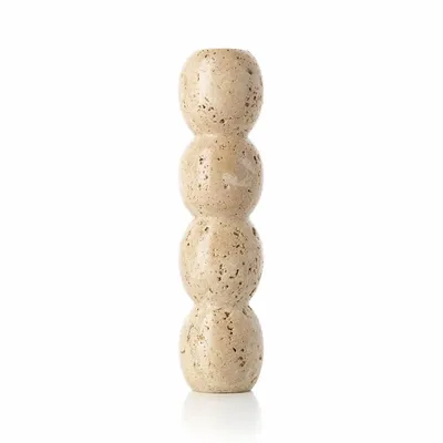 Bougeoirs et photophores  - Le Bougeoir Travertine Totem Taper - Beige - L - BAZAR BIZAR LIVING