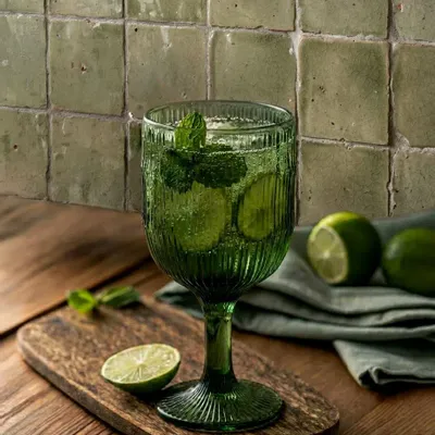 Glass - The Moss Ripple Wine Glass - Green - BAZAR BIZAR LIVING